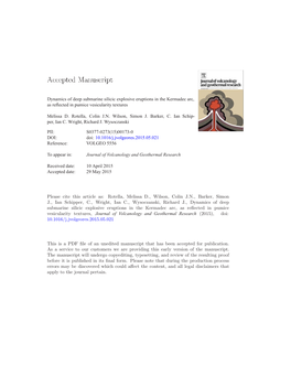 Dynamics of Deep Submarine Silicic Explosive Eruptions in the Kermadec Arc, As Reﬂected in Pumice Vesicularity Textures