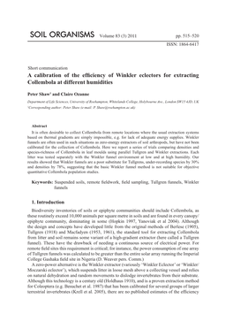 A Calibration of the Efficiency of Winkler Eclectors for Extracting Collembola at Different Humidities