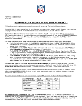 Playoff Push Begins As Nfl Enters Week 11