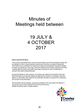 Minutes of Meetings Held Between 19 JULY & 4 OCTOBER 2017