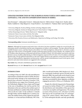 Updated Distribution of the European Pond Turtle Emys Orbicularis (Linnaeus, 1758) and Its Conservation Issues in Serbia