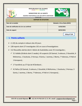 Sitrep Ndeg 104 Epidemie De