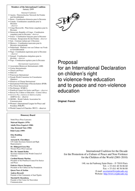 Proposal for an International Declaration on Children's Right to Violence-Free Education and to Peace and Non-Violence Education