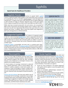 Syphilis Quick Facts for Healthcare Providers