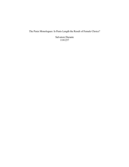 The Penis Monologues: Is Penis Length the Result of Female Choice?