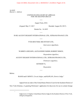 16-3655 Bouvier V. Adelson UNITED STATES COURT of APPEALS for the SECOND CIRCUIT ----- August Term, 2016 (Argued: May 17, 2017 Decided: August 28, 2017) Docket No