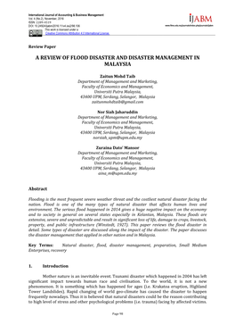 A Review of Flood Disaster and Disaster Management in Malaysia