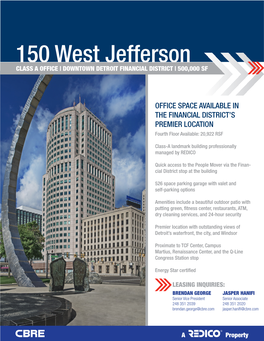 150 West Jefferson CLASS a OFFICE | DOWNTOWN DETROIT FINANCIAL DISTRICT | 500,000 SF