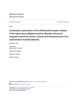 Mygalomorphae, Idiopidae, Idiosoma): Integrative Taxonomy Reveals a Diverse and Threatened Fauna from South-Western Australia [Dataset]