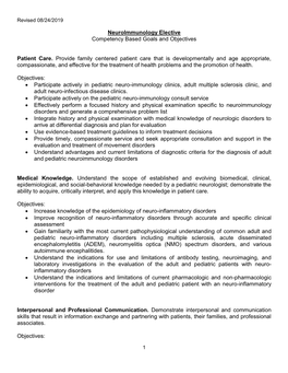 Neuroimmunology Elective Competency Based Goals and Objectives