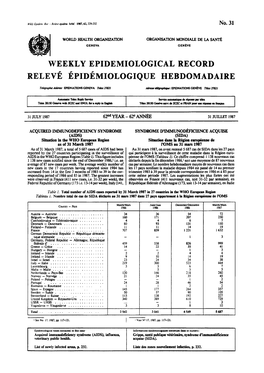 Weekly Epidemiological Record Relevé Épidémiologique Hebdomadaire