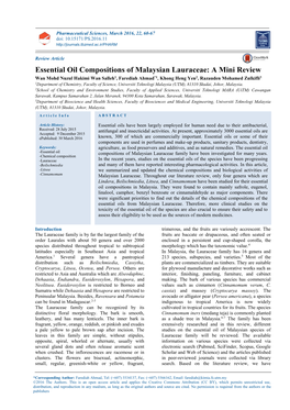 Essential Oil Compositions of Malaysian Lauraceae: a Mini Review