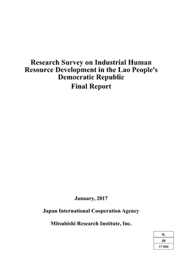 Research Survey on Industrial Human Resource Development in the Lao People's Democratic Republic Final Report