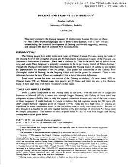Linguistics of the Tibeto-Burman Area Spring 1987 - Volume 10.1