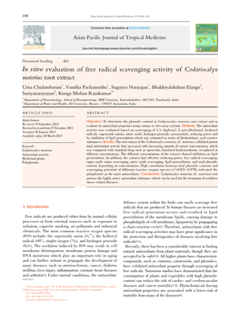 In Vitro Evaluation of Free Radical Scavenging Activity of Codariocalyx Motorius Root Extract