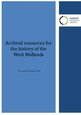 Archival Resources for the History of the West Midlands