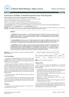 Aerococcus Viridians: Under-Recognized Cause of Pyomyositis Antoine Abi Abbboud1, Sirine O