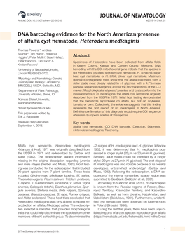 JOURNAL of NEMATOLOGY DNA Barcoding Evidence for the North