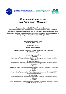 European Curriculum for Emergency Medicine