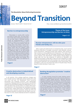 Barriers to Entrepreneurship Theme of the Issue: Entrepreneurship and Barriers to Entry