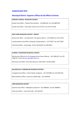 Updated April 2015 Municipal District Engineers Offices & Sub Offices