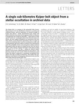A Single Sub-Kilometre Kuiper Belt Object from a Stellar Occultation in Archival Data