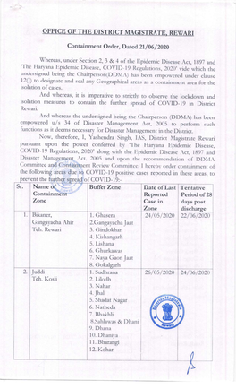 Isolation Measures to Contain the Further Spread of C()\Rid-19 in District Zone