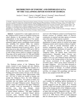 Distribution of Endemic and Imperiled Fauna of the Tallapoosa River System of Georgia