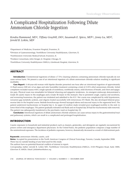 A Complicated Hospitalization Following Dilute Ammonium Chloride Ingestion