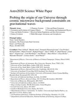 Astro2020 Science White Paper Probing the Origin of Our Universe Through Cosmic Microwave Background Constraints on Gravitational Waves