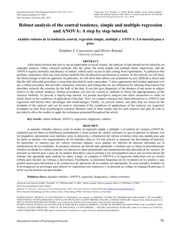 Robust Analysis of the Central Tendency, ISSN Impresa (Printed) 2011-2084 Simple and Multiple Regression and ANOVA: a Step by Step Tutorial
