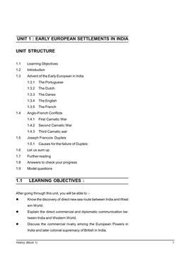 Early European Settlements in India Unit Structure 1.1