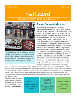 The Record the 2020 Newsletter for the Blais Lab; Issue 4