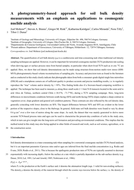 A Photogrammetry-Based Approach for Soil Bulk Density Measurements with an Emphasis on Applications to Cosmogenic Nuclide Analysis Joel Mohren*1, Steven A