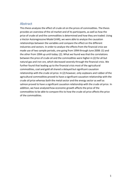 Abstract This Thesis Analyzes the Effect of Crude Oil on the Prices of Commodities