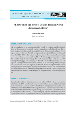 Loss in Finnish North American Letters1