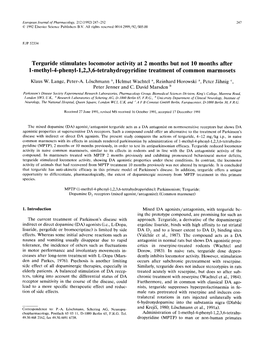 Terguride Stimulates Locomotor Activity at 2 Months but Not 10 Months After L-Methyl-4-Phenyl-L,2,3,6-Tetrahydropyridine Treatment of Common Marmosets