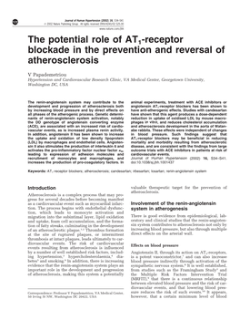 The Potential Role of AT1-Receptor Blockade in the Prevention and Reversal of Atherosclerosis