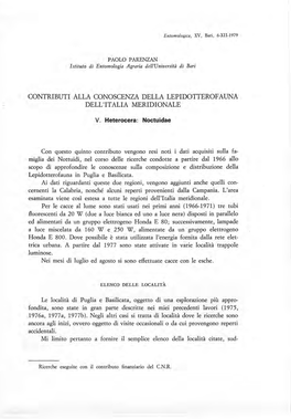 Contributi Alla Conoscenza Della Lepidotterofauna Dell'italia Meridionale