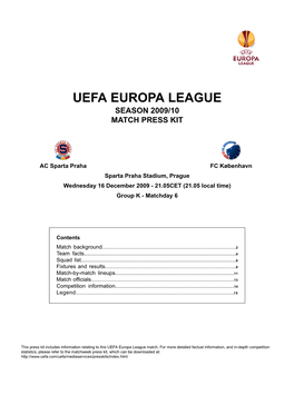 Uefa Europa League Season 2009/10 Match Press Kit