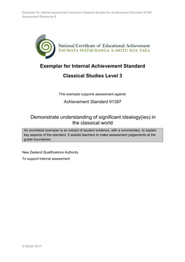 Exemplar for Internal Achievement Standard Classical Studies Level 3