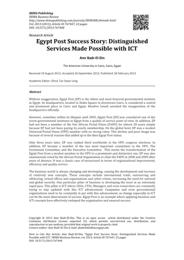 Egypt Post Success Story: Distinguished Services Made Possible with ICT