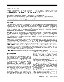 Short Communication FIRST GENERATION and FOURTH GENERATION CEPHALOSPORIN SUSCEPTIBILITY AGAINST CLINICAL ISOLATES