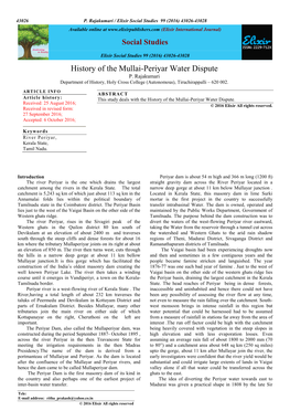 History of the Mullai-Periyar Water Dispute P