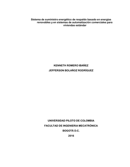 Sistema De Suministro Energético De Respaldo Basado En Energías Renovables Y En Sistemas De Automatización Comerciales Para Viviendas Estándar