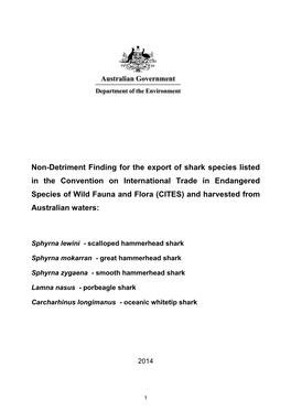 Non-Detriment Finding for the Export of Shark Species Listed in CITES And