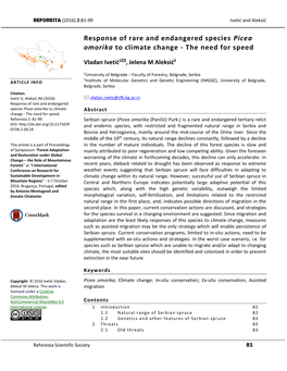 Response of Rare and Endangered Species Picea Omorika to Climate Change - the Need for Speed