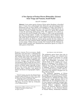 A New Species of Extinct Parrot (Psittacidae: Eclectus) from Tonga and Vanuatu, South Paciﬁc1