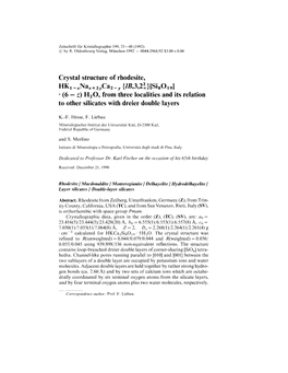 Crystal Structure of Rhodesite, Hkl-Xnax+2Yca2-Y {IB,3,2~}[Si8019]