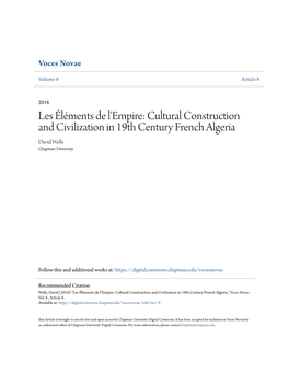 Cultural Construction and Civilization in 19Th Century French Algeria David Wells Chapman University